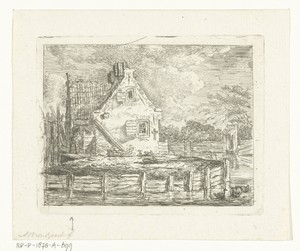 Stenen huis met erf omgeven door water