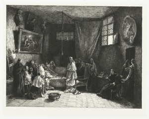 Sterfbed van Poussin in atelier