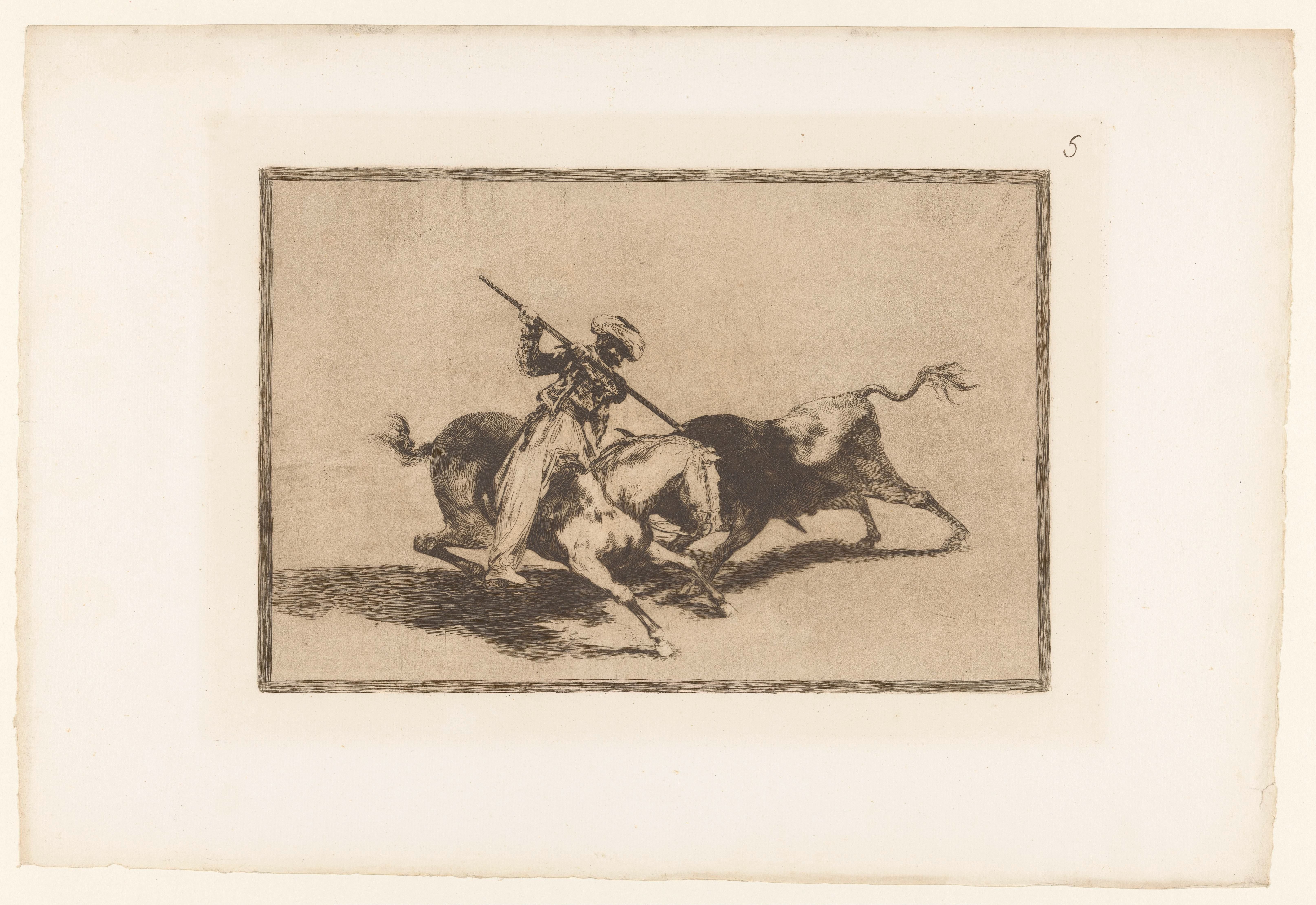 Stierenjacht te paard by Francisco de Goya