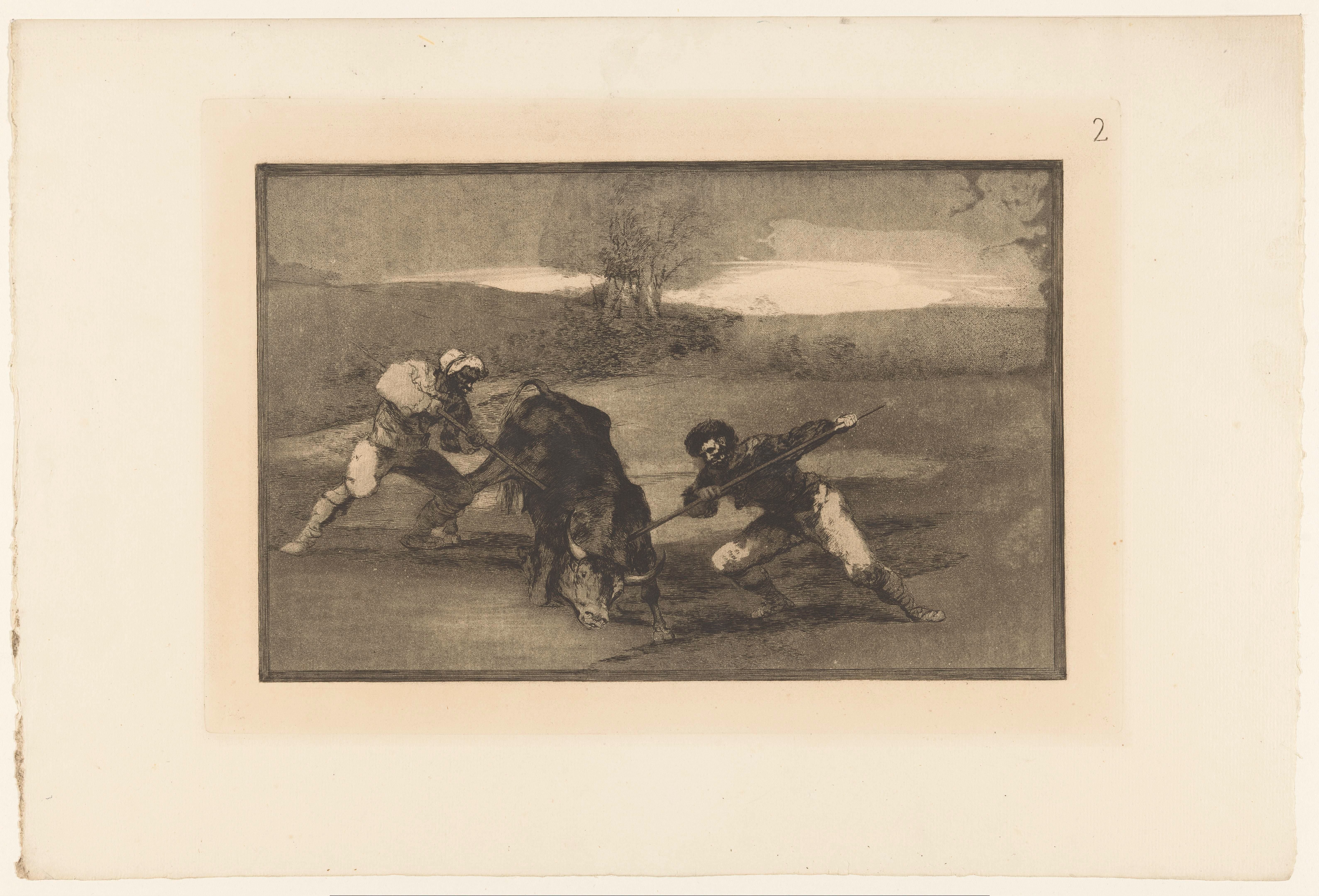 Stierenjacht te voet by Francisco de Goya