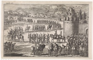 Stoet bij het uitrijden van de koning van Perzië
