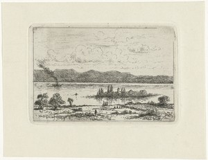 Stoomschip bij een riviereiland