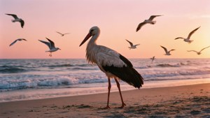 Stork on Sunset Beach