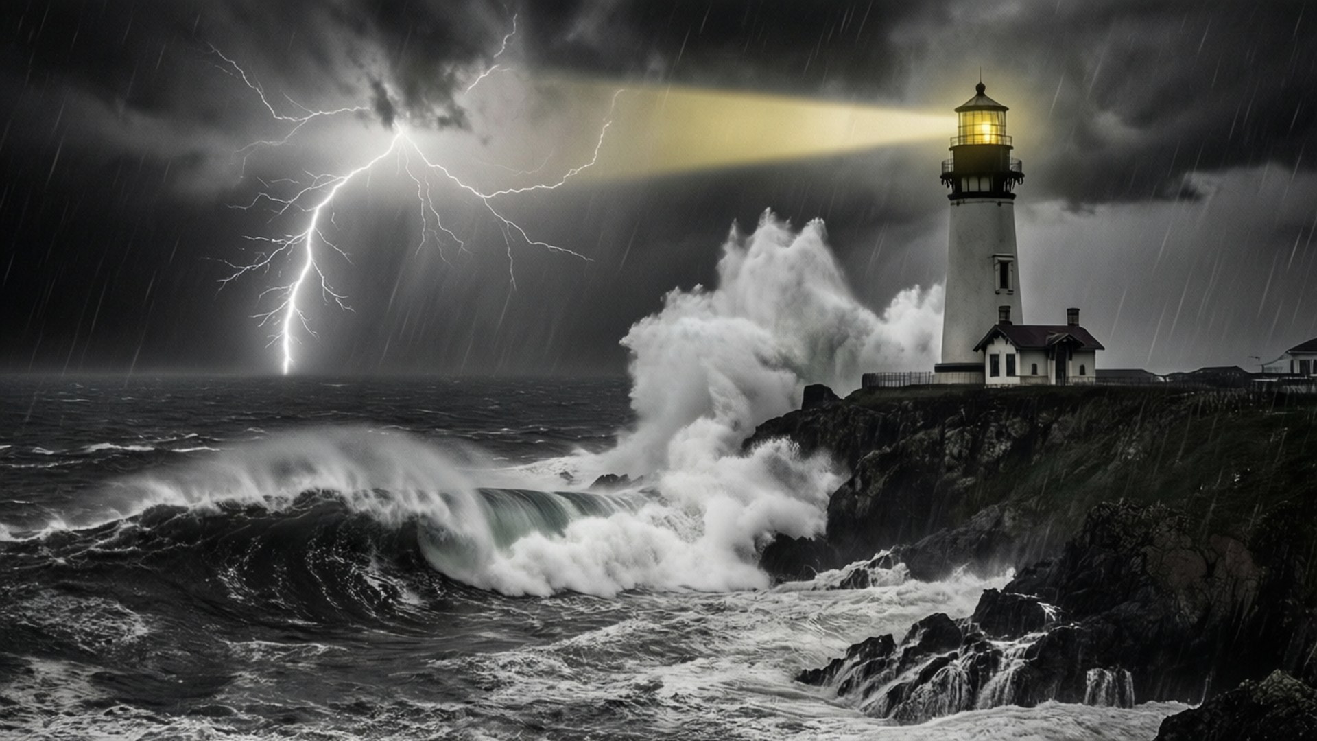 Storm Lighthouse Fury by Wallpapers.art Studio