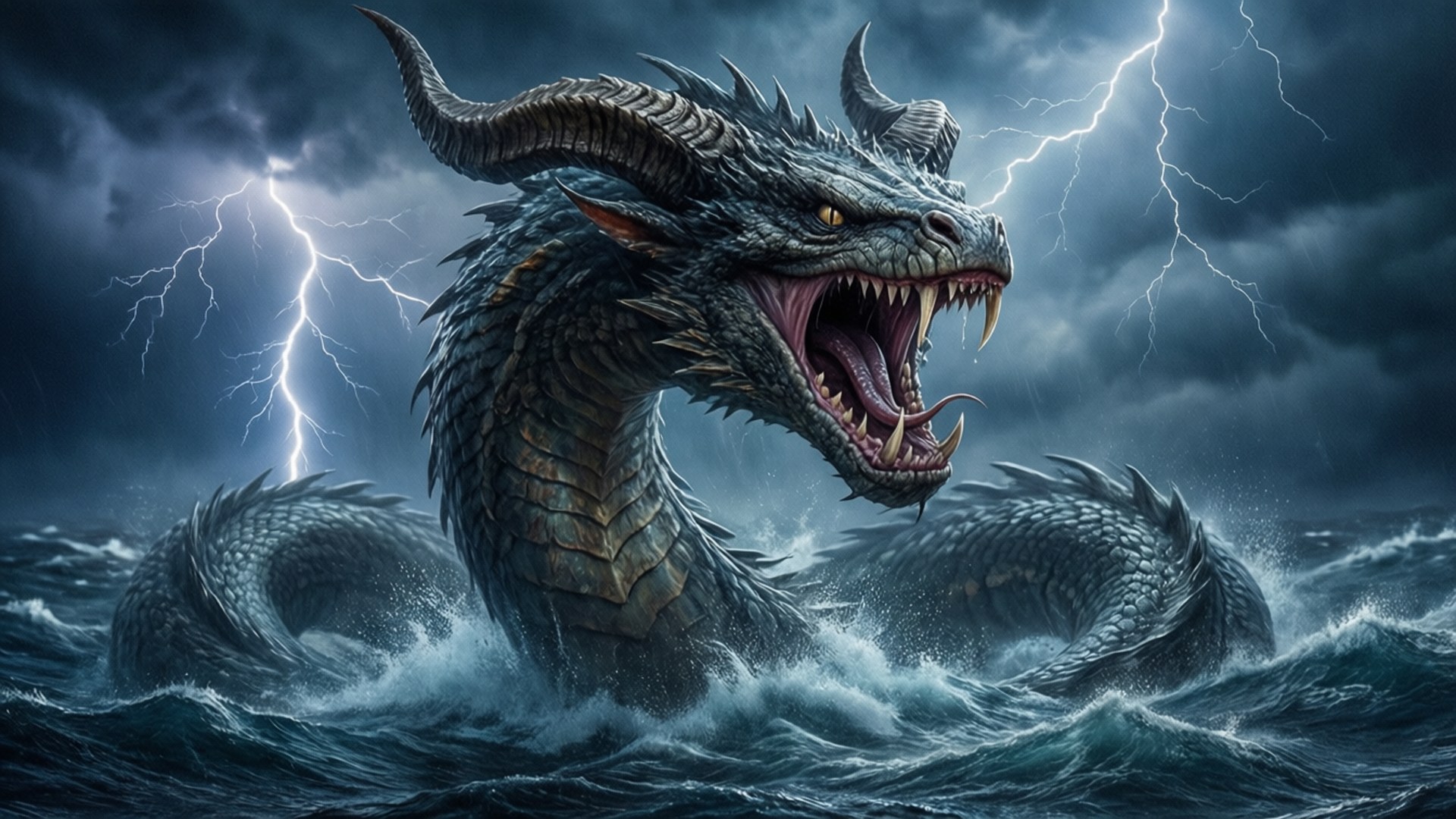 Storm Sea Serpent Rising by Wallpapers.art Studio