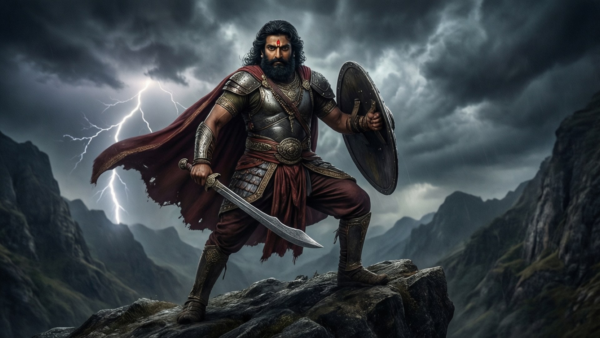 Storm Warrior on Mountain by Wallpapers.art Studio