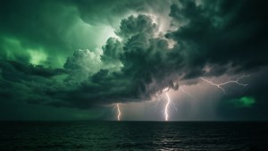 Stormy Ocean Green Lightning