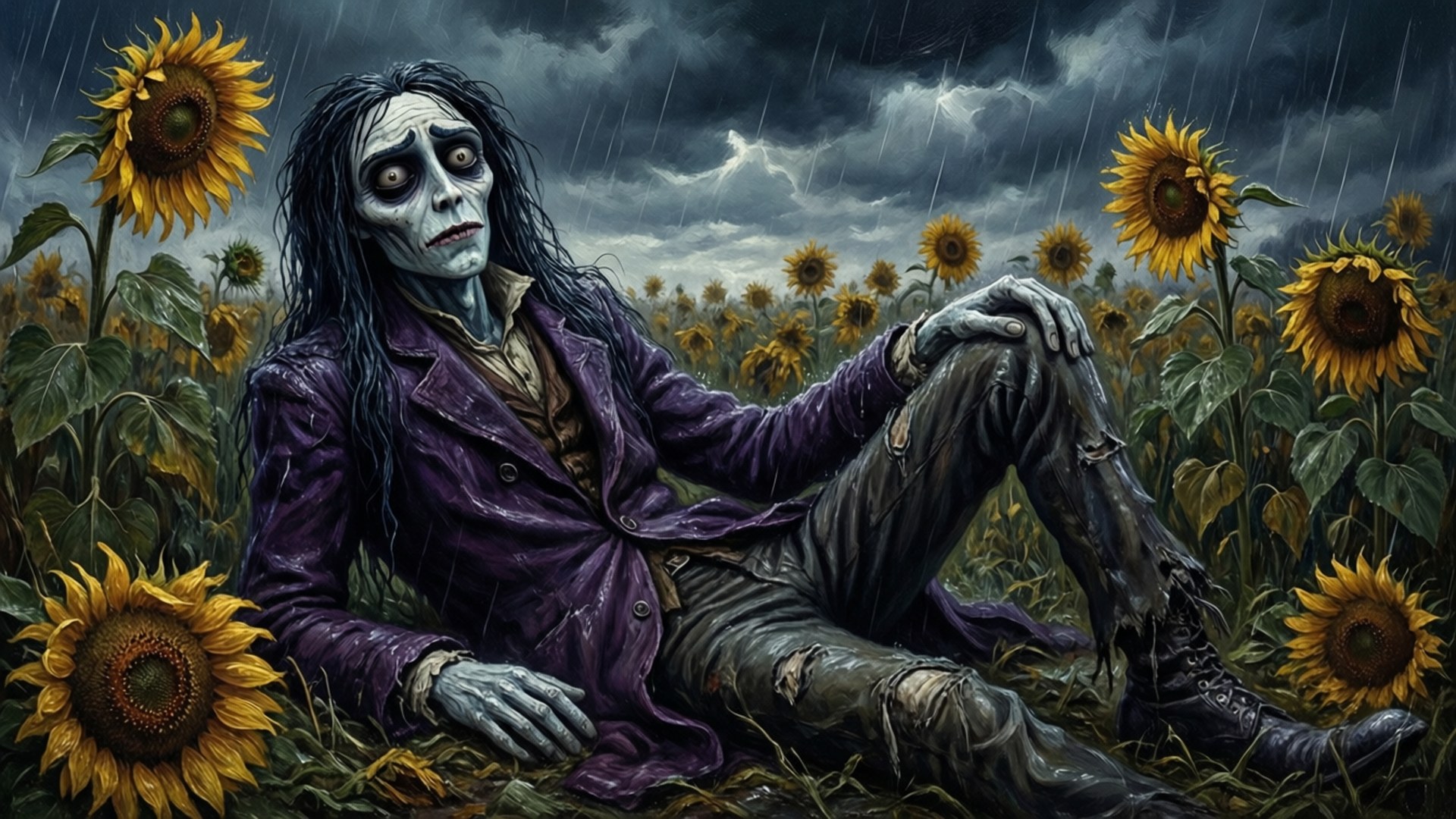Stormy Sunflower Field by Wallpapers.art Studio