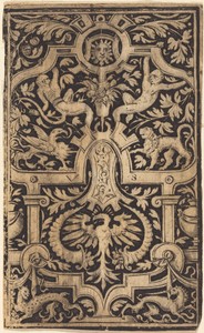Strapwork and Foliage Ornament on Dark Ground with Monkeys and other Animals
