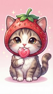 Strawberry Cat with Lollipop