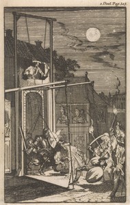 Strijd van Don Clarazel met de pop, die de reus Dardanel op de vuurspuwende draak voorstelt