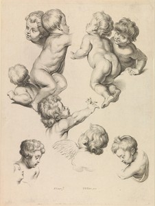 Studieblad met diverse putti