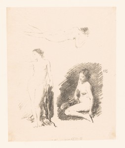 Studieblad met drie naakte vrouwen