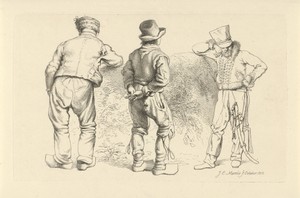 Studieblad met drie staande figuren