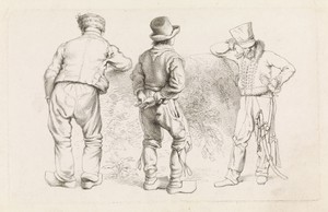 Studieblad met drie staande figuren