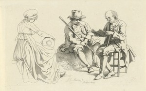 Studieblad met drie zittende figuren