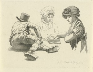 Studieblad met een liggende man en twee dames
