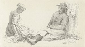 Studieblad met een zittende man en een jonge vrouw