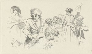 Studieblad met figuren en koppen