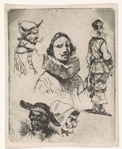 Studieblad met gezichten en figuren