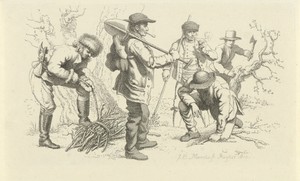 Studieblad met houthakkers en -sprokkelaars