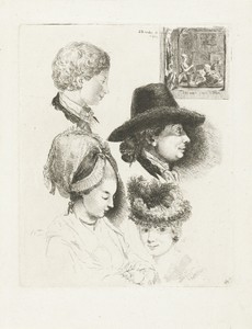 Studieblad met portretten van Louis Bernard Coclers en zijn familie