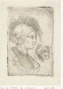 Studieblad met twee vrouwenhoofden