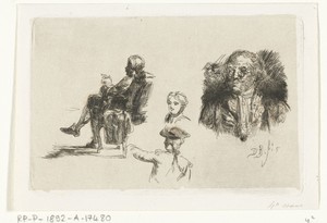 Studieblad met vier figuren