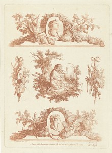 Studieblad met vijf vignetten