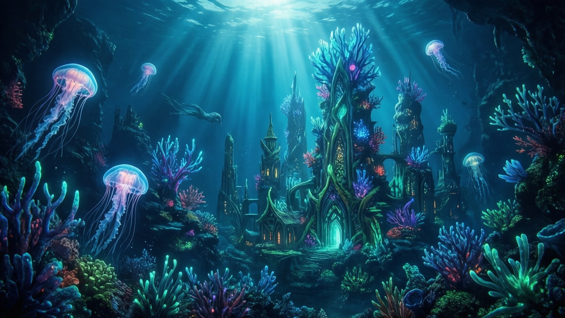 Submerged Neon City by Wallpapers.art Studio