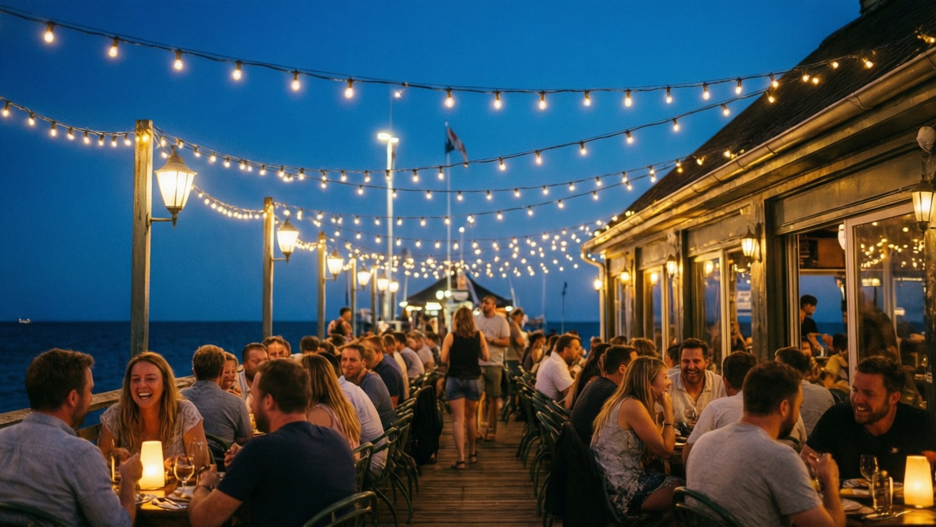 Summer Pier Lights by Wallpapers.art Studio