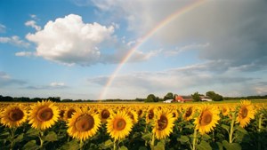 Sunflower Field with Rainbow