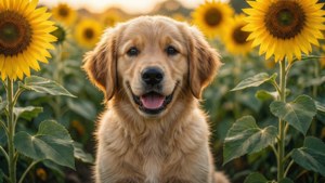 Sunflowers and Puppy