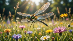 Sunlit Dragonfly Flight