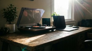 Sunlit Record Player Desk