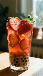 Sunlit Strawberry Bubble Tea