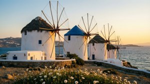 Sunrise Over Mykonos Windmills
