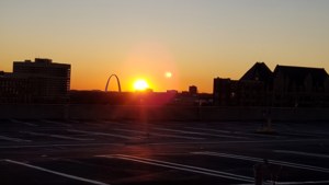 Sunset and the Arch from Campus