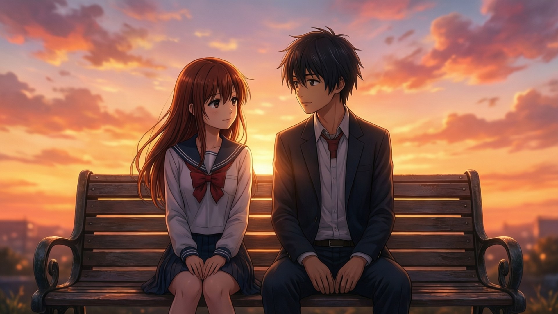 Sunset Bench Duo by Wallpapers.art Studio