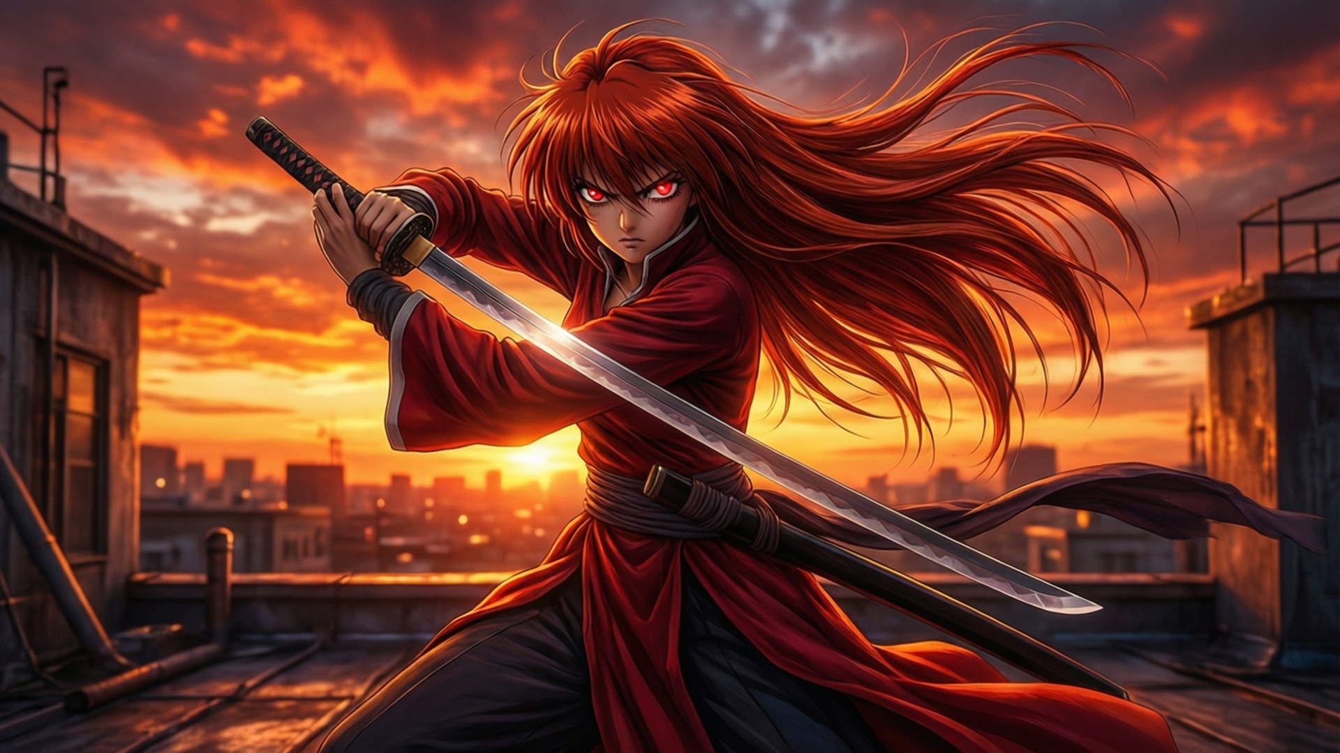 Sunset Blaze Rooftop by Wallpapers.art Studio