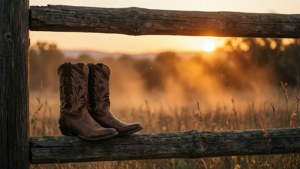 Sunset Boots on Fence