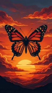Sunset Butterfly Silhouette
