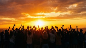 Sunset Crowd Silhouettes