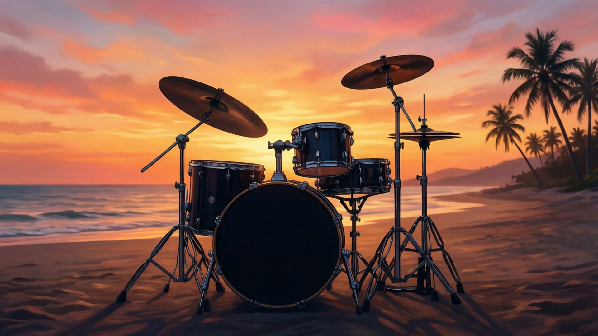 Sunset Drums Silhouette by Wallpapers.art Studio