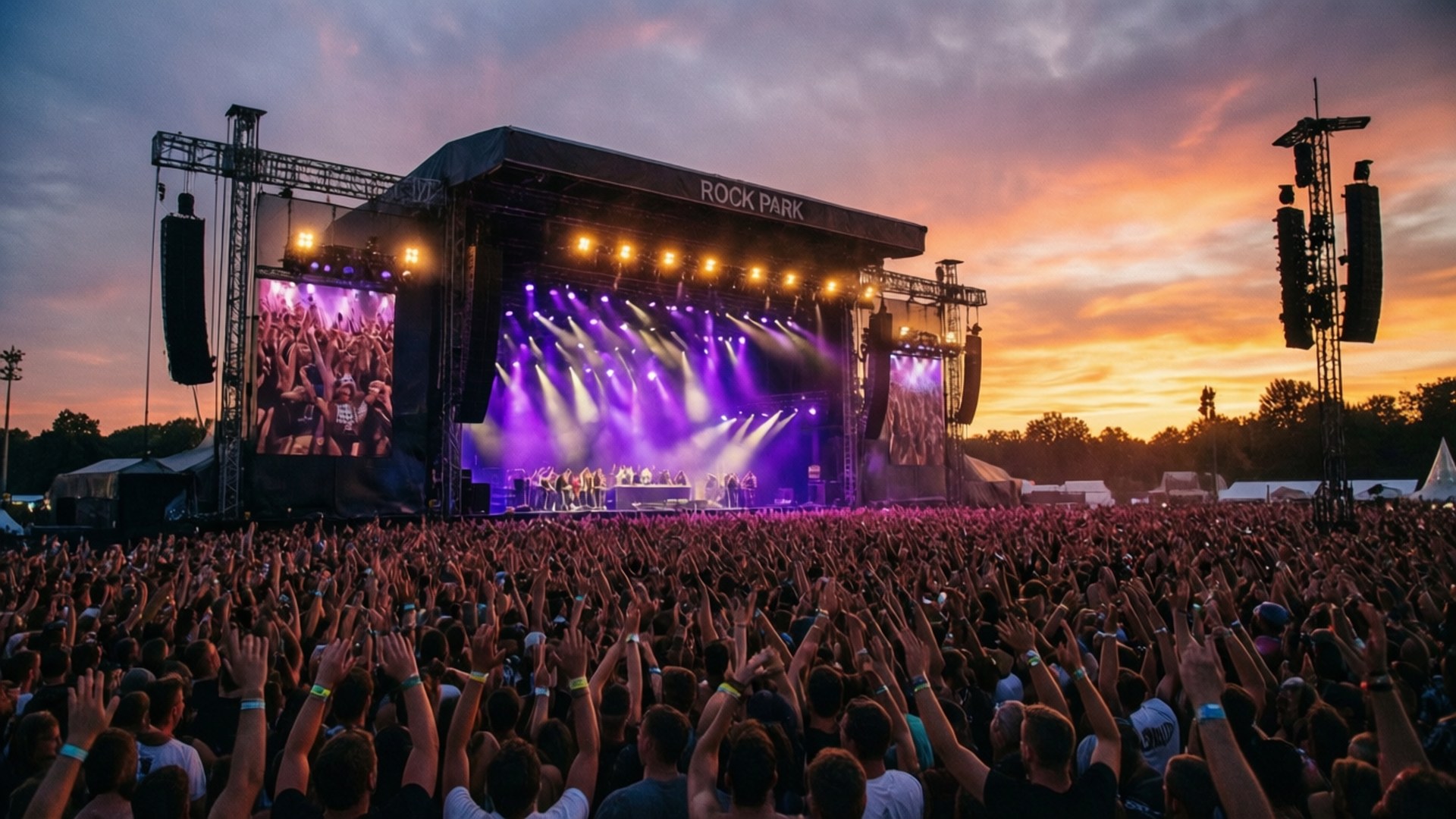 Sunset Festival Crowd by Wallpapers.art Studio