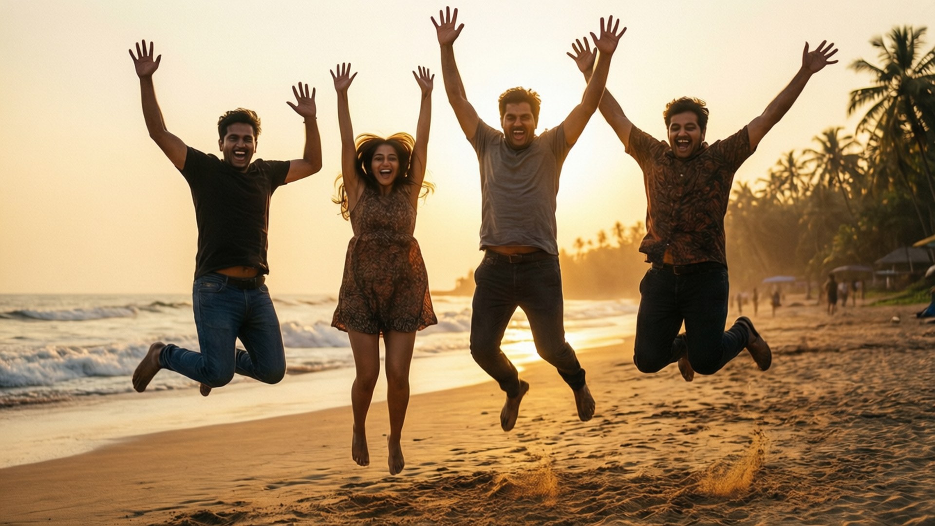 Sunset Friendship Jump by Wallpapers.art Studio