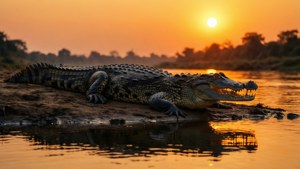 Sunset Gharial Silhouette