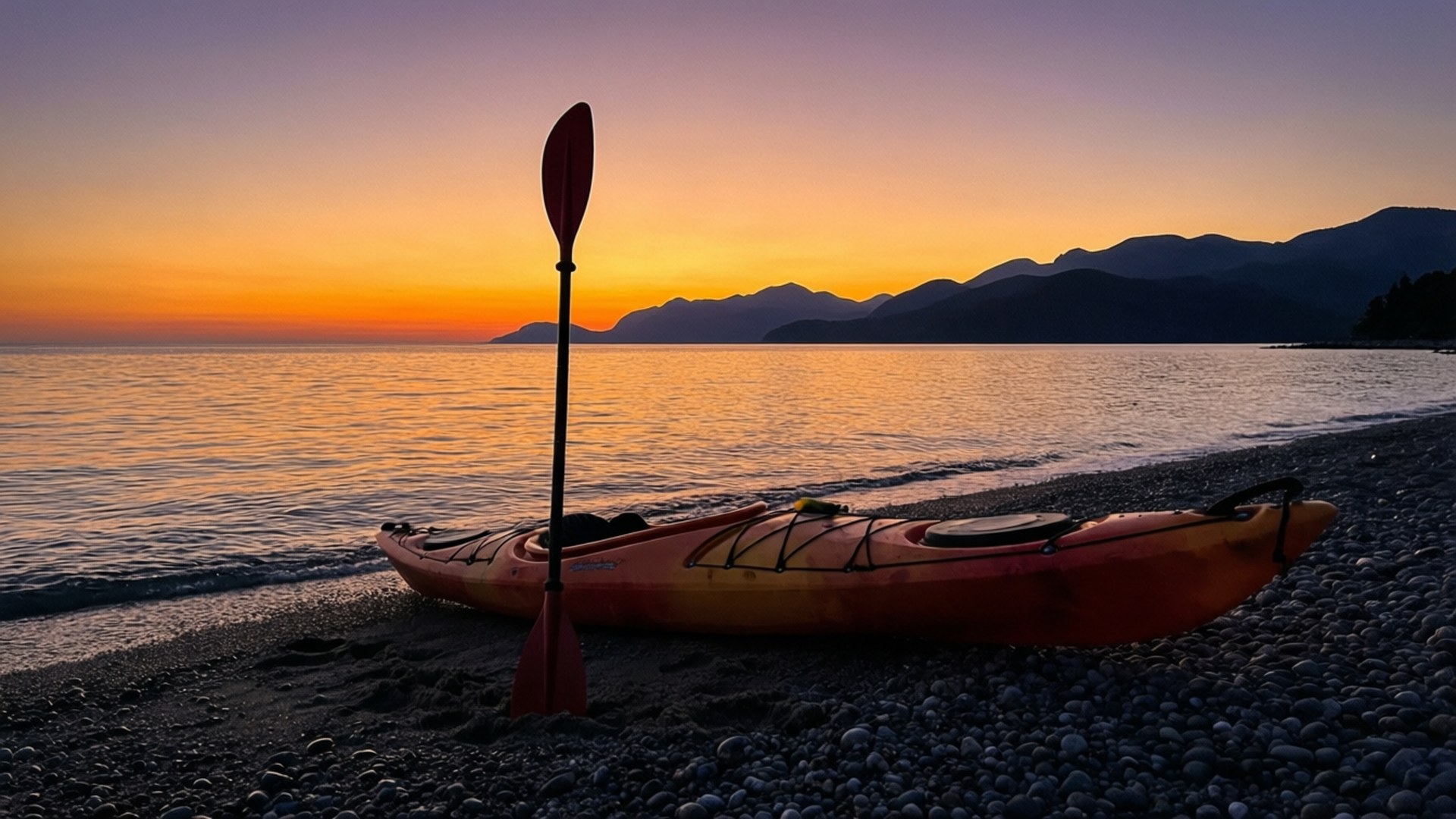 Sunset Kayak Beach Still by Wallpapers.art Studio
