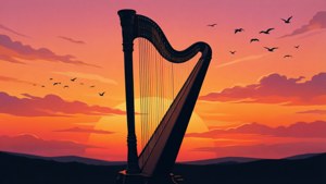 Sunset Lyre Silhouette
