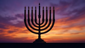 Sunset Menorah Silhouette